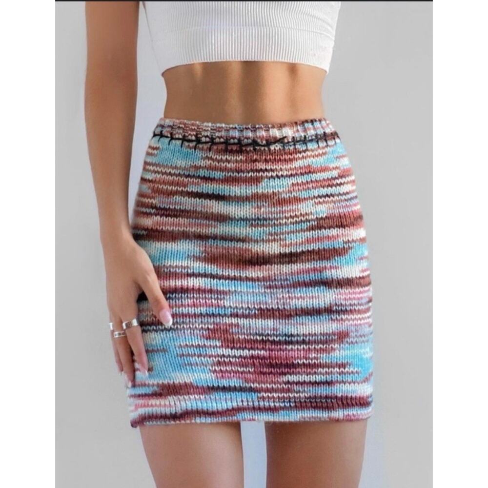Urban Outfitters The Ragged Priest Data Mini Sweater Knit Skirt Sz M Spacedye